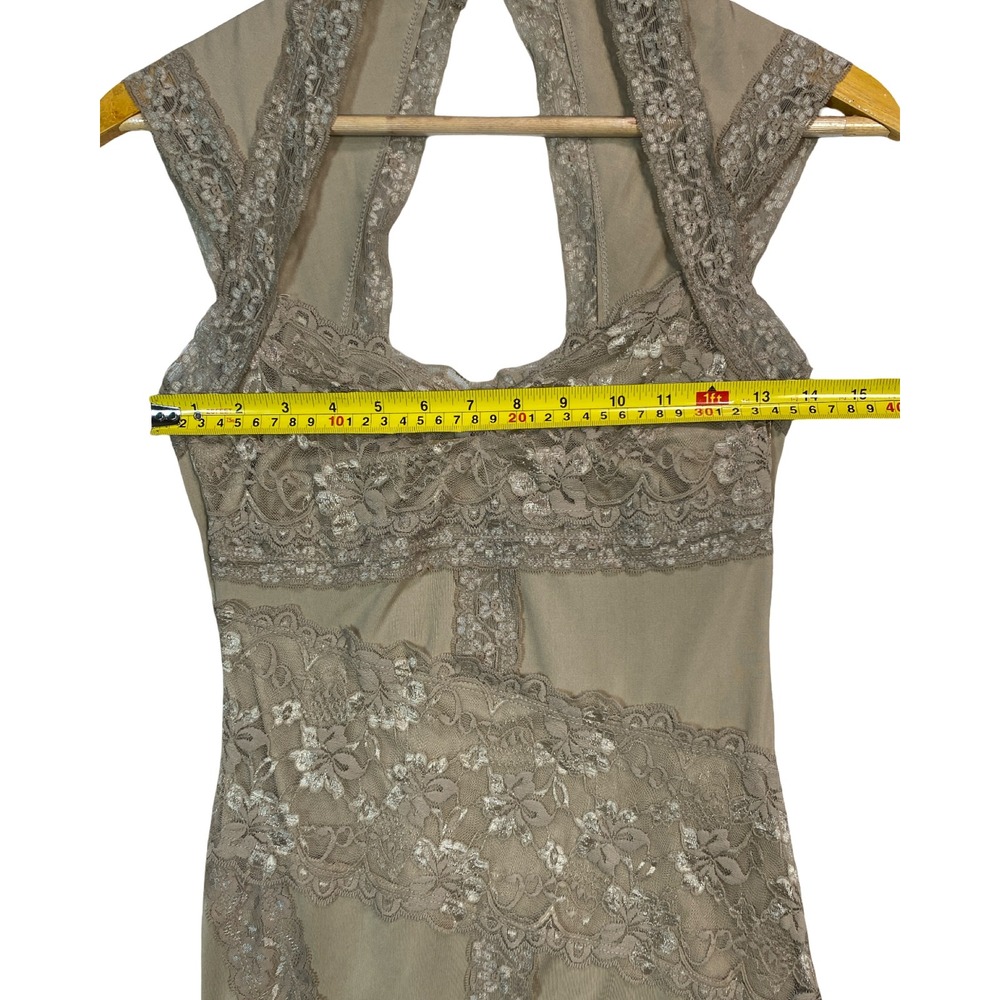 Silvergate Womens Lace Bodycon Dress Taupe Tan Open Keyhole Back Sleeveless S - Picture 4 of 11